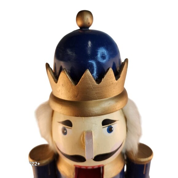Gottschalks Wooden Blue & Gold Nutcracker King Figurine 20" Tall With Crown - Picture 7 of 13